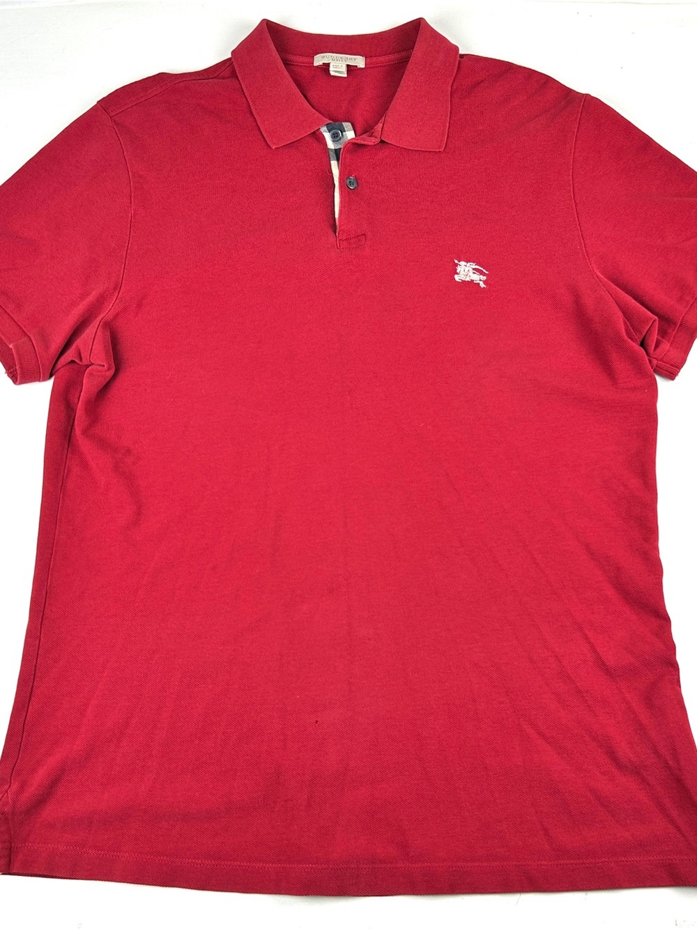 Burberry Polo Shirt Mens XL Red Nova Check Collar Equestrian Knight Logo